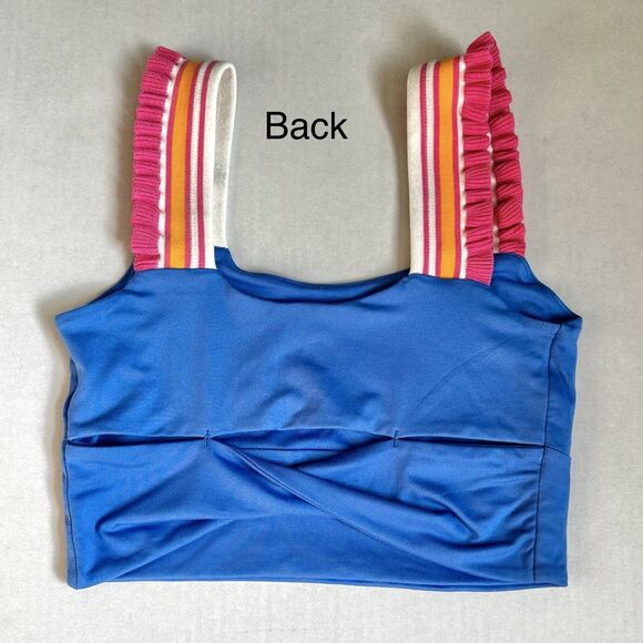 AS Revival Women’s All Along Ruffle Tank Blue Size S Bralette Top Cross Back - Picture 3 of 8